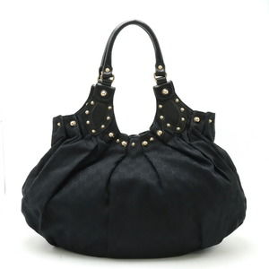 Gucci GG Studded Tote Bag Gathered Leather Black